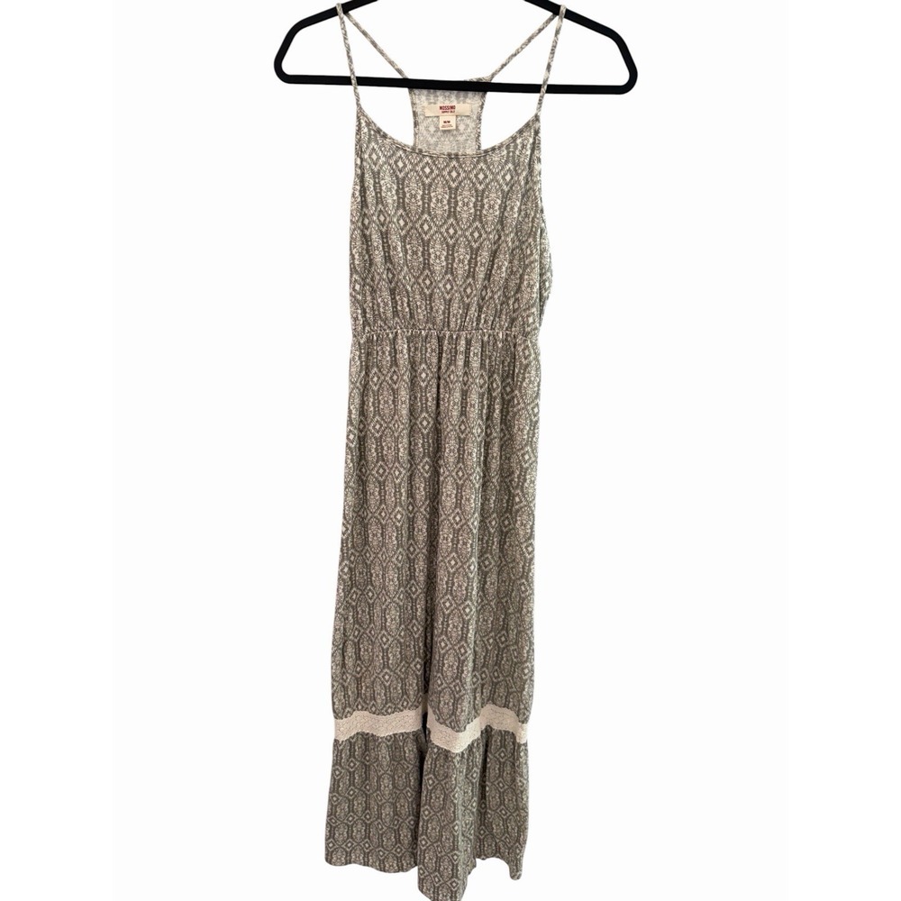 Mossimo Women's Medium Boho Maxi Dress Strappy Ethnic Print Tiered Long M